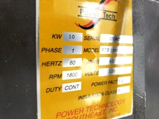 10 KW POWER TECH USED DIESEL GENERATOR RV/MOTORHOME/BUS PARTS FOR SALE