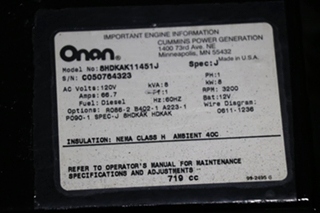 USED CUMMINS ONAN QD 8000 DIESEL RV/MOTORHOME GENERATOR FOR SALE